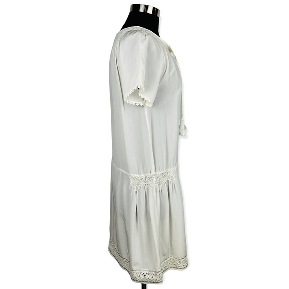 CALYPSO ST. BARTH SILK SMOCKED NOTCH TUNIC CROCHET LACE SEQUIN TRIM MINI DRESS - Picture 5 of 14